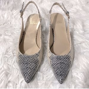 STUART Weitzman Snakeskin Leather Slingback Kitten Heel Pumps Size 6